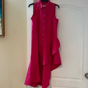 Pink Anthropologie Maeve dress with high low hem and button front. Size small.